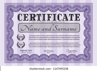 Violet Certificate. Beauty design. With linear background. Vector illustration. 