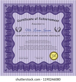 Violet Certificate. Complex background. Detailed. Retro design. 