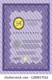 Violet Certificate. With complex background. Detailed. Modern design. 