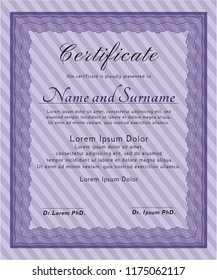 Violet Certificate. Complex background. Money style design. Customizable, Easy to edit and change colors. 