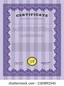 Violet Certificate. With complex background. Money design. Customizable, Easy to edit and change colors. 