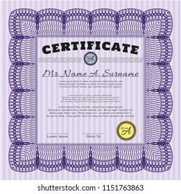 Violet Certificate. With complex linear background. Customizable, Easy to edit and change colors. Money Pattern design. 