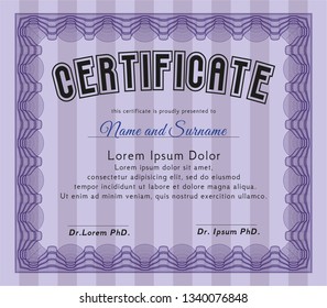 Violet Certificate. With complex linear background. Vector illustration. Artistry design. 