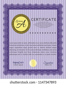 Violet Certificate. Cordial design. With complex background. Detailed. 