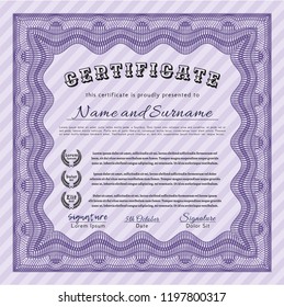 Violet Certificate. Cordial design. With complex background. Detailed. 