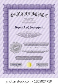 Violet Certificate. Cordial design. Complex background. Detailed. 