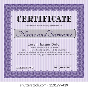 Violet Certificate. Cordial design. Detailed. With complex background. 