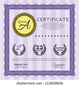 Violet Certificate. Cordial design. Detailed. Printer friendly. 