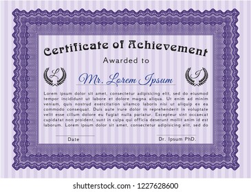 Violet Certificate. Cordial design. Vector illustration. With complex background. 