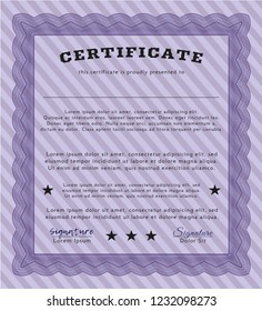 Violet Certificate. Cordial design. Vector illustration. With complex linear background. 