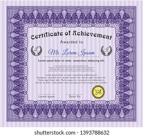 Violet Certificate. Cordial design. Vector illustration. With linear background. 