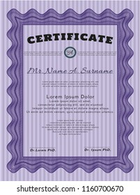 Violet Certificate. Customizable, Easy to edit and change colors. With great quality guilloche pattern. Cordial design. 