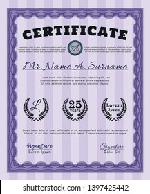 Violet Certificate. Customizable, Easy to edit and change colors. With complex linear background. Perfect design. 