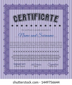 Violet Certificate. Customizable, Easy to edit and change colors. With complex background. Money style design. 