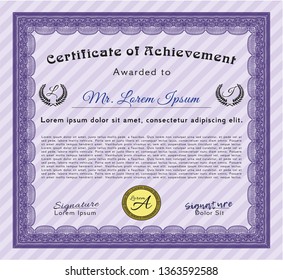Violet Certificate. Detailed. With background. Money design. 