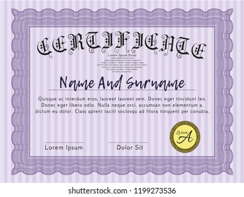 Violet Certificate. Detailed. Complex background. Perfect design. 