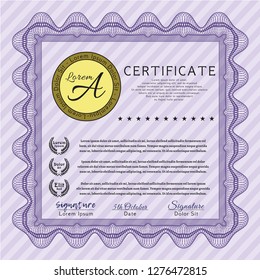 Violet Certificate. Detailed. Complex background. Money Pattern. 