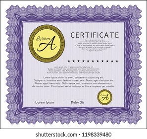 Violet Certificate. Detailed. With quality background. Sophisticated design. 