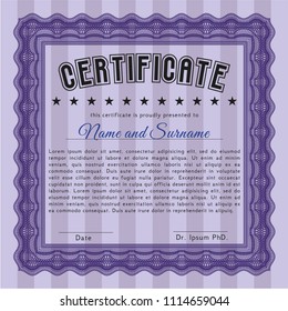 Violet Certificate diploma or award template. Good design. With quality background. Vector illustration. 