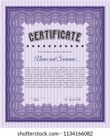 Violet Certificate diploma or award template. Easy to print. Customizable, Easy to edit and change colors. Money design. 