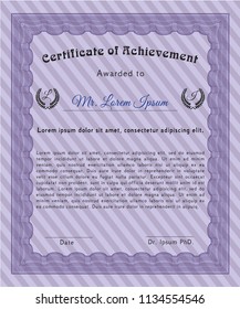 Violet Certificate diploma or award template. Artistry design. With great quality guilloche pattern. Customizable, Easy to edit and change colors. 