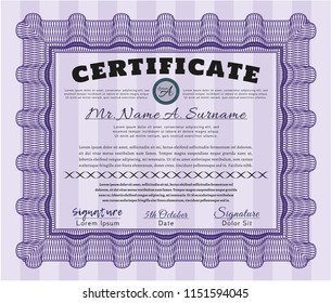 Violet Certificate diploma or award template. Detailed. With guilloche pattern. Good design. 