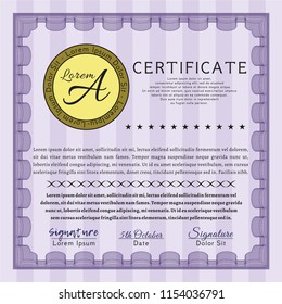 Violet Certificate diploma or award template. With complex linear background. Customizable, Easy to edit and change colors. Good design. 