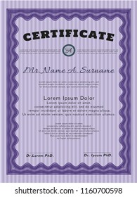 Violet Certificate diploma or award template. With linear background. Money design. Customizable, Easy to edit and change colors. 