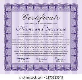 Violet Certificate diploma or award template. Lovely design. With linear background. Customizable, Easy to edit and change colors. 