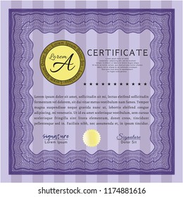 Violet Certificate diploma or award template. Modern design. Complex background. Customizable, Easy to edit and change colors. 