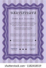 Violet Certificate diploma or award template. Money design. Customizable, Easy to edit and change colors. Easy to print. 