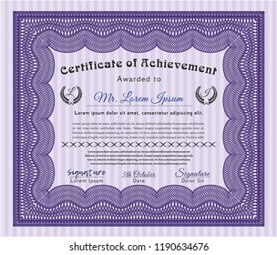 Violet Certificate diploma or award template. Modern design. With complex linear background. Customizable, Easy to edit and change colors. 