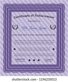 Violet Certificate diploma or award template. With guilloche pattern and background. Customizable, Easy to edit and change colors. Superior design. 