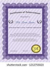 Violet Certificate diploma or award template. With complex linear background. Sophisticated design. Customizable, Easy to edit and change colors. 