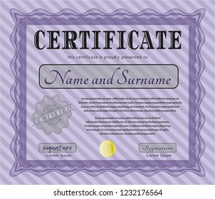 Violet Certificate diploma or award template. Detailed. Easy to print. Modern design. 