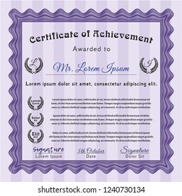 Violet Certificate diploma or award template. Complex background. Vector illustration. Beauty design. 