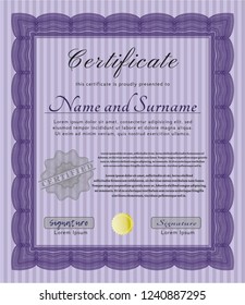 Violet Certificate diploma or award template. Lovely design. Customizable, Easy to edit and change colors. With quality background. 