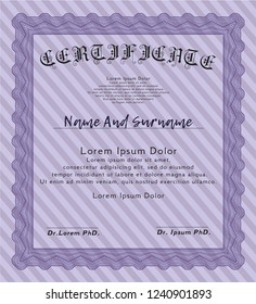 Violet Certificate diploma or award template. Lovely design. With linear background. Customizable, Easy to edit and change colors. 