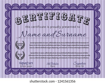 Violet Certificate diploma or award template. Money design. With background. Vector illustration. 