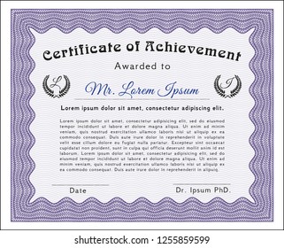 Violet Certificate diploma or award template. Cordial design. Customizable, Easy to edit and change colors. With linear background. 