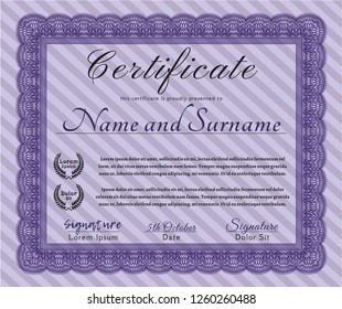 Violet Certificate diploma or award template. Money design. With complex background. Customizable, Easy to edit and change colors. 