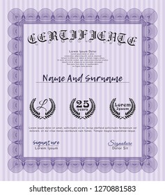 Violet Certificate diploma or award template. With guilloche pattern. Customizable, Easy to edit and change colors. Beauty design. 