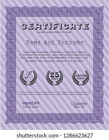 Violet Certificate diploma or award template. Lovely design. Vector illustration. Printer friendly. 
