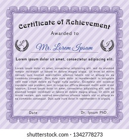 Violet Certificate diploma or award template. Sophisticated design. Complex background. Vector illustration. 