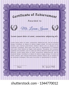 Violet Certificate diploma or award template. Perfect design. Detailed. With complex background. 
