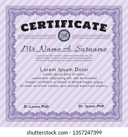 Violet Certificate diploma or award template. Printer friendly. Customizable, Easy to edit and change colors. Artistry design. 