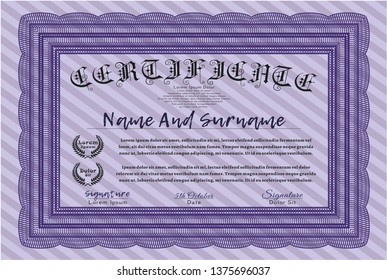 Violet Certificate diploma or award template. Customizable, Easy to edit and change colors. With quality background. Modern design. 