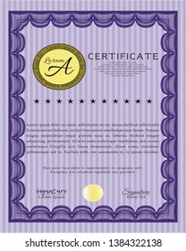 Violet Certificate diploma or award template. Beauty design. Customizable, Easy to edit and change colors. With linear background. 