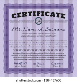 Violet Certificate diploma or award template. Printer friendly. Artistry design. Vector illustration. 