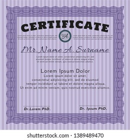 Violet Certificate diploma or award template. Beauty design. Detailed. With linear background. 